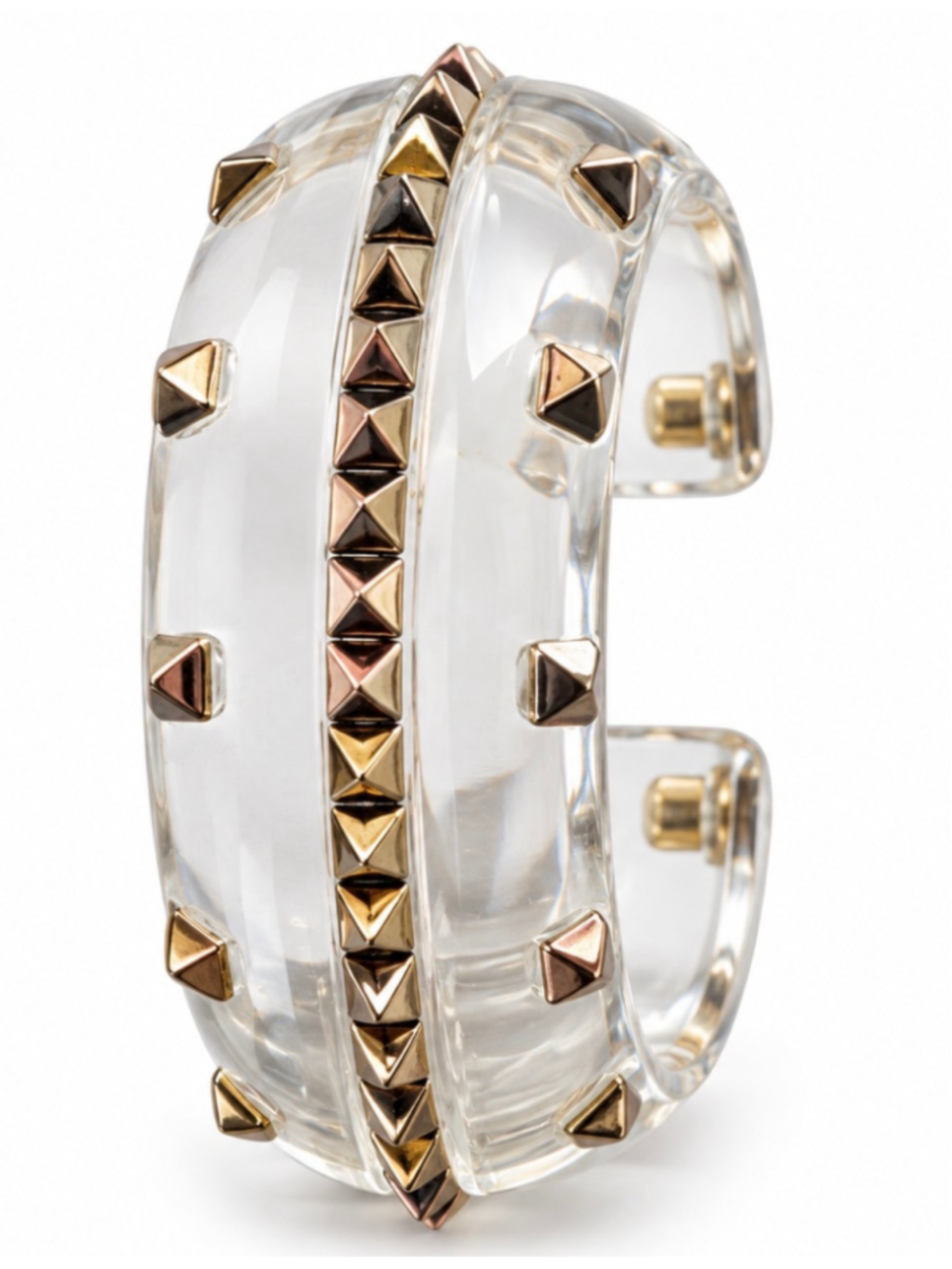 Women's Valentino Clear Acrylic Rock Studded Cuff Bracelet Gold 5cm